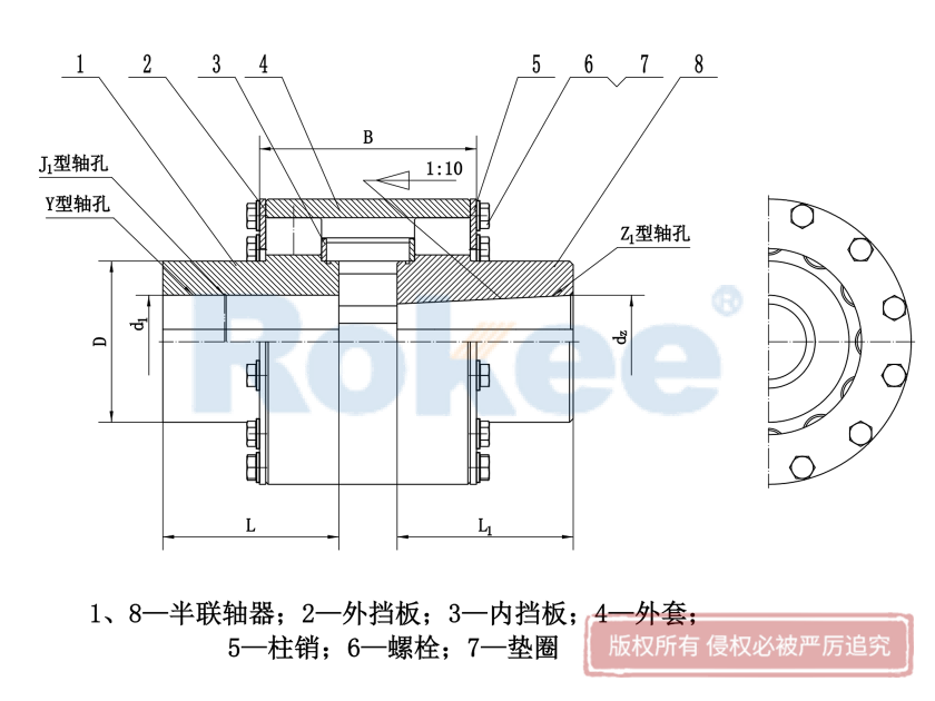 LZD聯軸器,ZLD聯軸器,LZD彈性聯軸器,ZLD彈性聯軸器,LZD柱銷聯軸器,ZLD柱銷聯軸器,圓錐形軸孔彈性柱銷齒式聯軸器